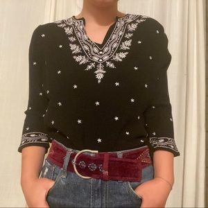 Vintage black embroidered tunic top